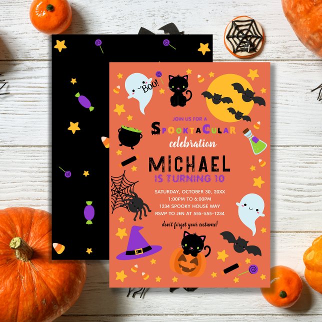 Orange Black Spooktacular Halloween Birthday Invitation (Creator Uploaded)