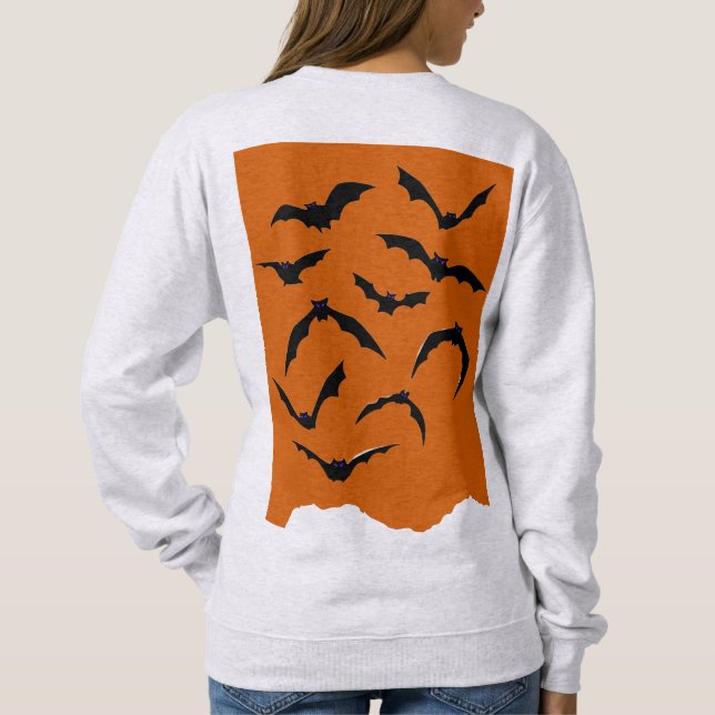Orange Black Spooky Bats Modern Happy Halloween Sweatshirt (Back)