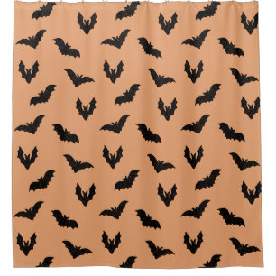 Orange Black Spooky Bats Vintage Halloween Decor Shower Curtain