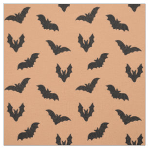 Orange Black Spooky Bats Vintage Halloween Party Fabric