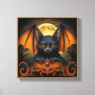 orange & black spooky halloween bat canvas print