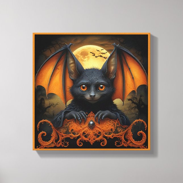 orange & black spooky halloween bat  canvas print (Front)