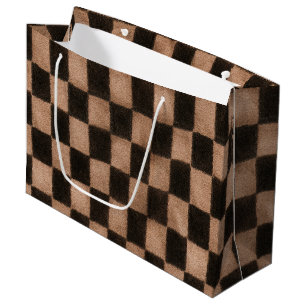 Orange Black Squares Birthday Large Gift Bag