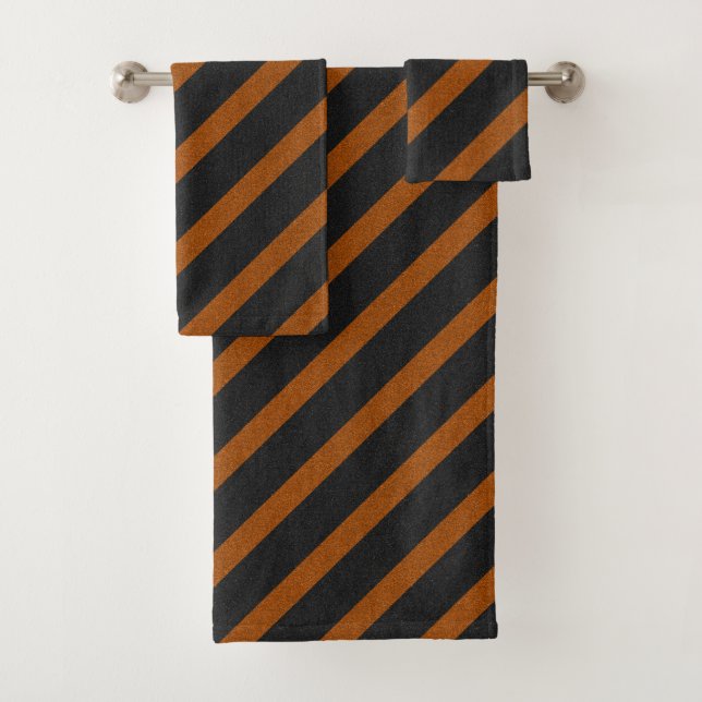 Orange & Black Stripes Glitter Bath Towel Set (Insitu)