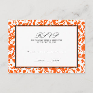 Orange Black Swirl Damask Wedding Response Card