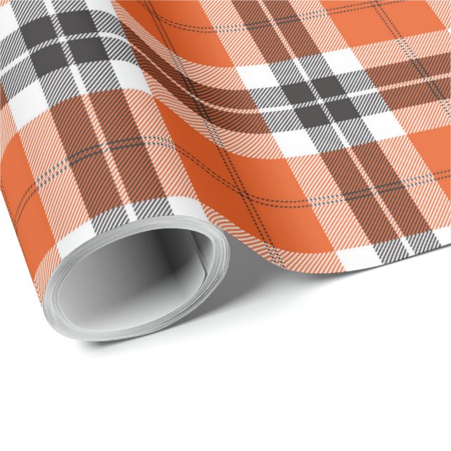 Orange Black Tartan Plaid Scottish Pattern Wrapping Paper (Roll Corner)