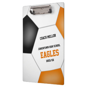 orange black team colors personalized soccer coach clipboard
