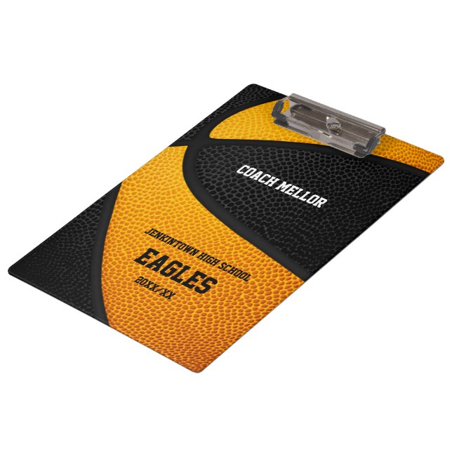 orange black team colours basketball coach name clipboard (Angled)