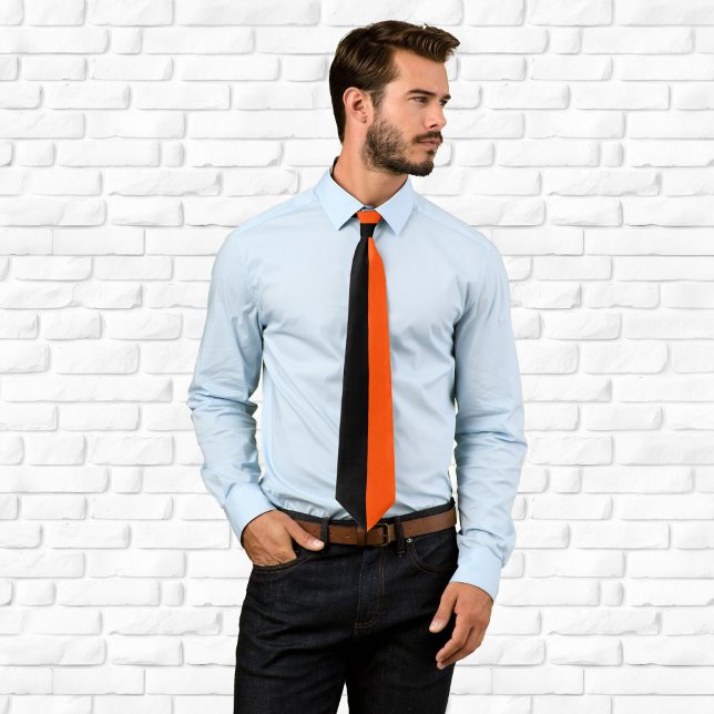 Orange & Black Tie (Half Orange and Half Black Colorblock Neck Tie)