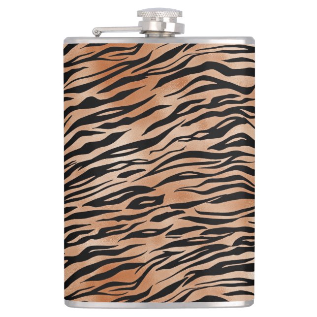 Orange Black Tiger Print Hip Flask (Front)