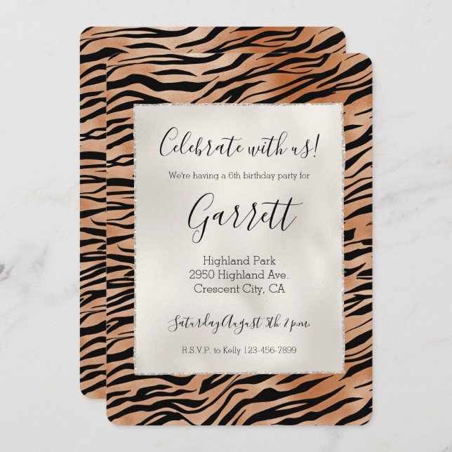 Orange Black Tiger Print Invitation (Front/Back)