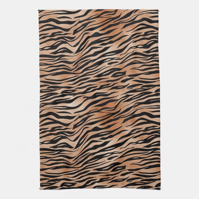 Orange Black Tiger Print Tea Towel (Vertical)