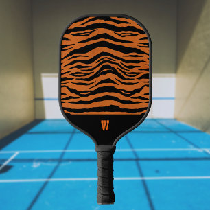 Orange Black Tiger Stripes And Monogram Initial Pickleball Paddle