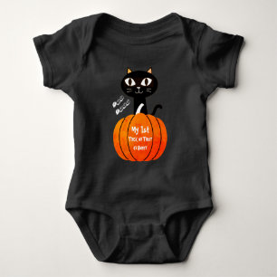 Orange Black Trick or Treat Cat My 1st Halloween Baby Bodysuit