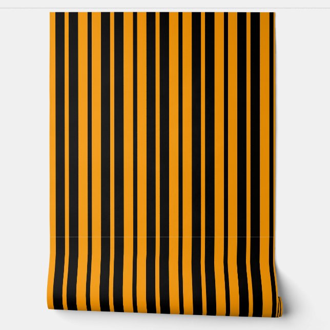 Orange Black Vertical Stripes Pattern Wallpaper (Unrolling)