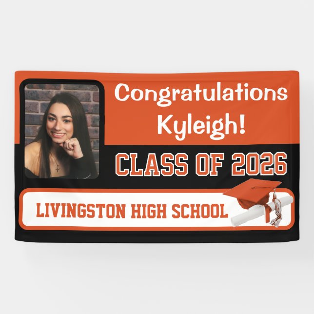 Orange & Black Vinyl Graduation Banner (Horizontal)