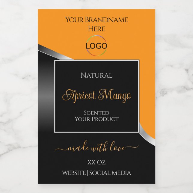 Orange Black Wavy Silver with Logo Product Labels (Single Label)