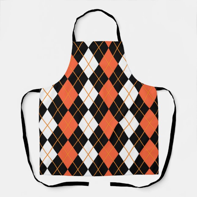Orange Black White Argyle Diamond Design  Apron (Front)