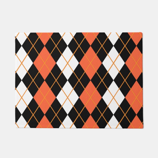 Orange Black White Argyle Diamond Design  Doormat (Front)