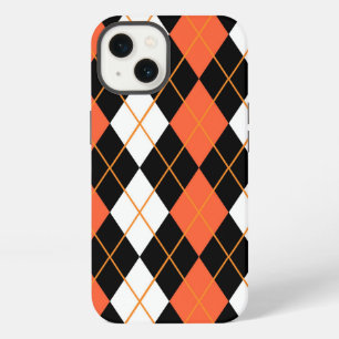 Orange Black White Argyle Diamond Design iPhone 13 Case