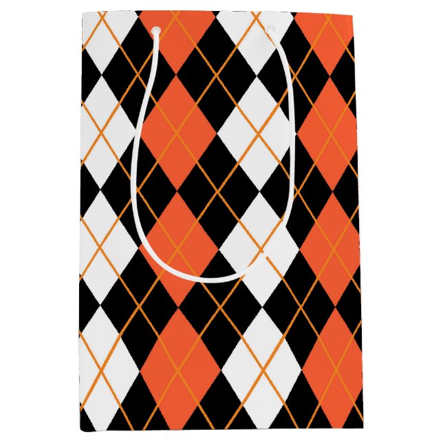 Orange Black White Argyle Diamond Design  Medium Gift Bag (Front)