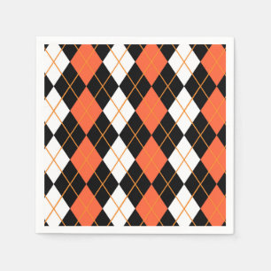 Orange Black White Argyle Diamond Design Napkin