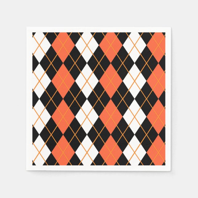 Orange Black White Argyle Diamond Design  Napkin (Front)