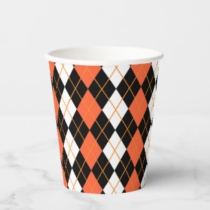 Orange Black White Argyle Diamond Design  Paper Cups