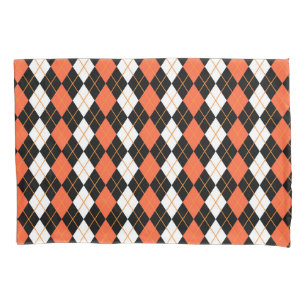 Orange Black White Argyle Diamond Design Pillowcase