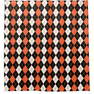 Orange Black White Argyle Diamond Design Shower Curtain