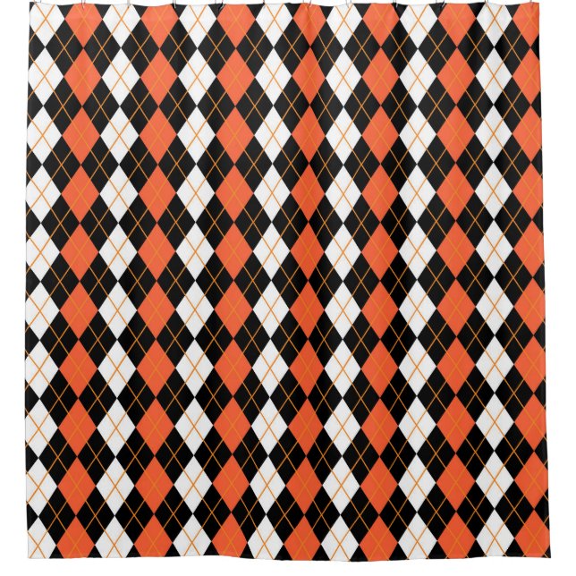 Orange Black White Argyle Diamond Design  Shower Curtain (Front)