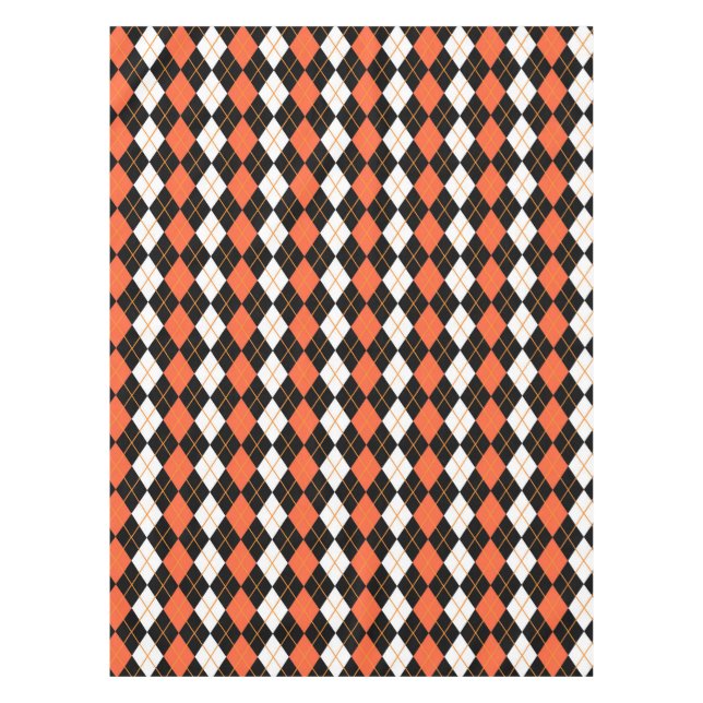 Orange Black White Argyle Diamond Design  Tablecloth (Front)