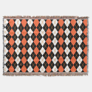 Orange Black White Argyle Diamond Design Throw Blanket