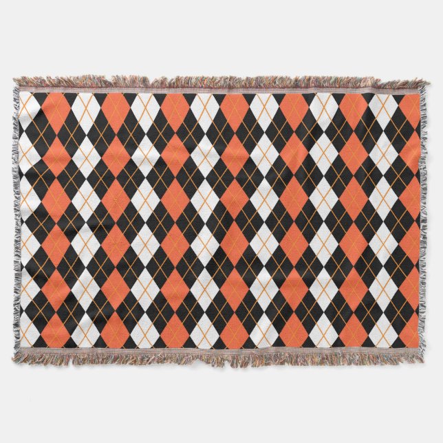 Orange Black White Argyle Diamond Design  Throw Blanket (Front)