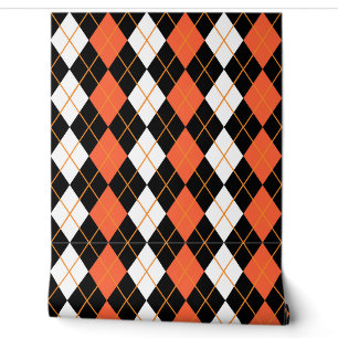 Orange Black White Argyle Diamond Design Wallpaper