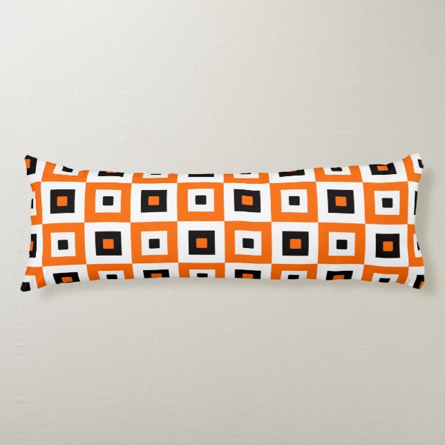 Orange Black White Checkered Squares Pattern Body Cushion (Front)