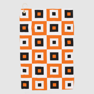 Orange Black White Checkered Squares Pattern Golf Towel