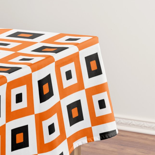 Orange Black White Checkered Squares Pattern Tablecloth (Creator Uploaded)