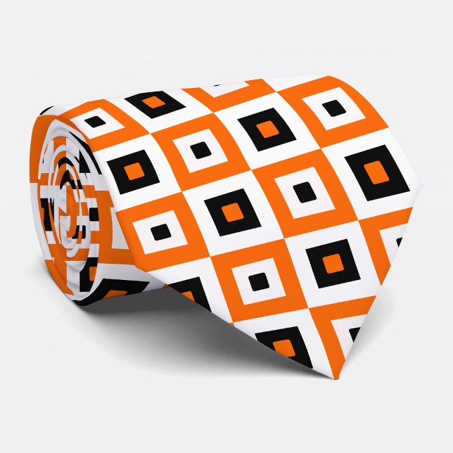 Orange Black White Checkered Squares Pattern Tie (Creator Uploaded)