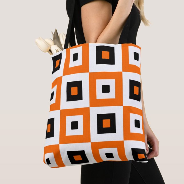Orange Black White Checkered Squares Pattern Tote Bag (Creator Uploaded)
