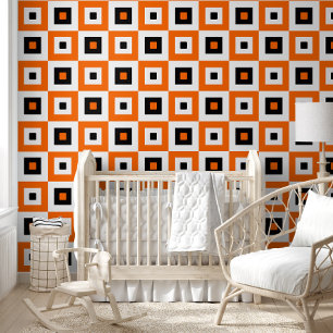 Orange Black White Checkered Squares Pattern Wallpaper