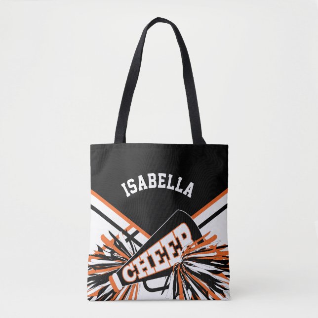 Orange, Black & White Cheerleader Design Tote Bag (Front)