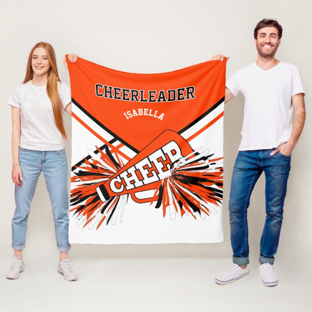 Orange, Black & White 📣 Cheerleader Fleece Blanket (In Situ)
