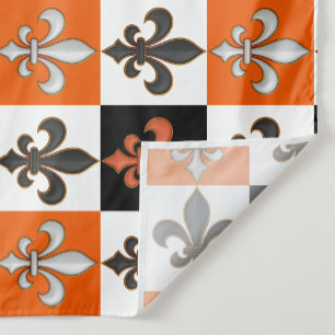Orange Black White Chequered Fleur-de-lis Design  Fabric
