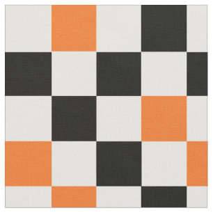 Orange Black White Chequered Pattern Design  Fabric
