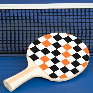 Orange Black White Chequered Pattern Design Ping Pong Paddle