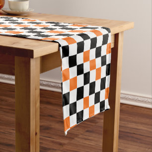 Orange Black White Chequered Pattern Design  Short Table Runner