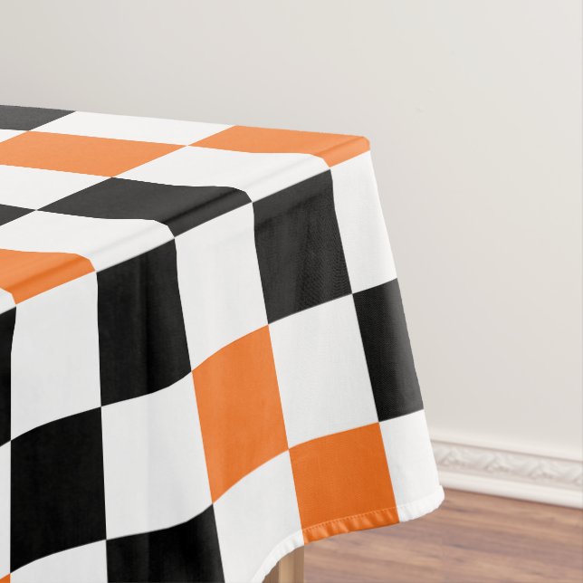 Orange Black White Chequered Pattern Design  Tablecloth (In Situ)