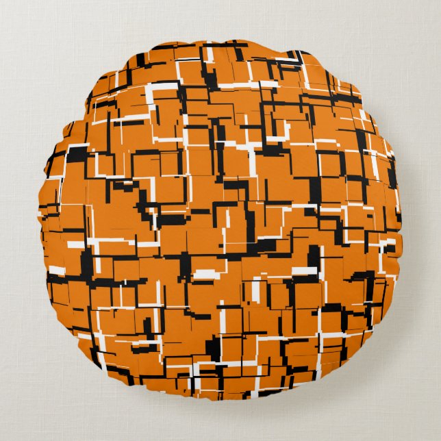 Orange Black White Cool Pattern Round Cushion (Front)