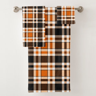 Orange Black White Flannel Tartan Pattern Design Bath Towel Set